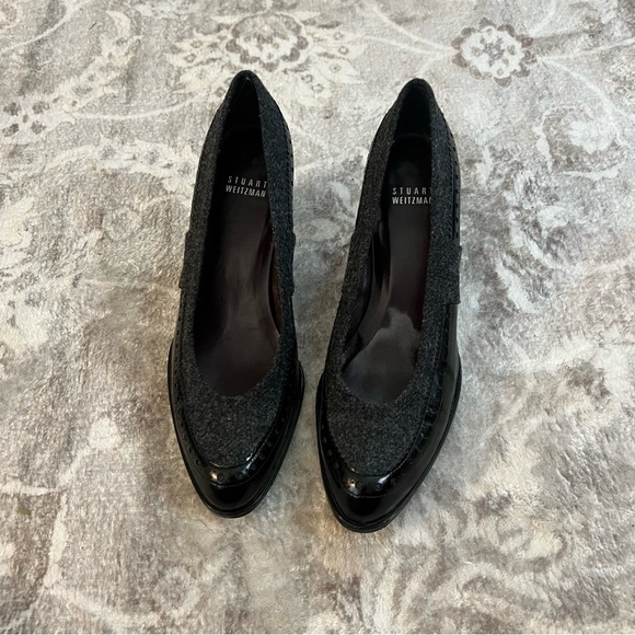 Stuart Weitzman Black Gray Patent Wool Leather Heels size 6.5 - Picture 10 of 10